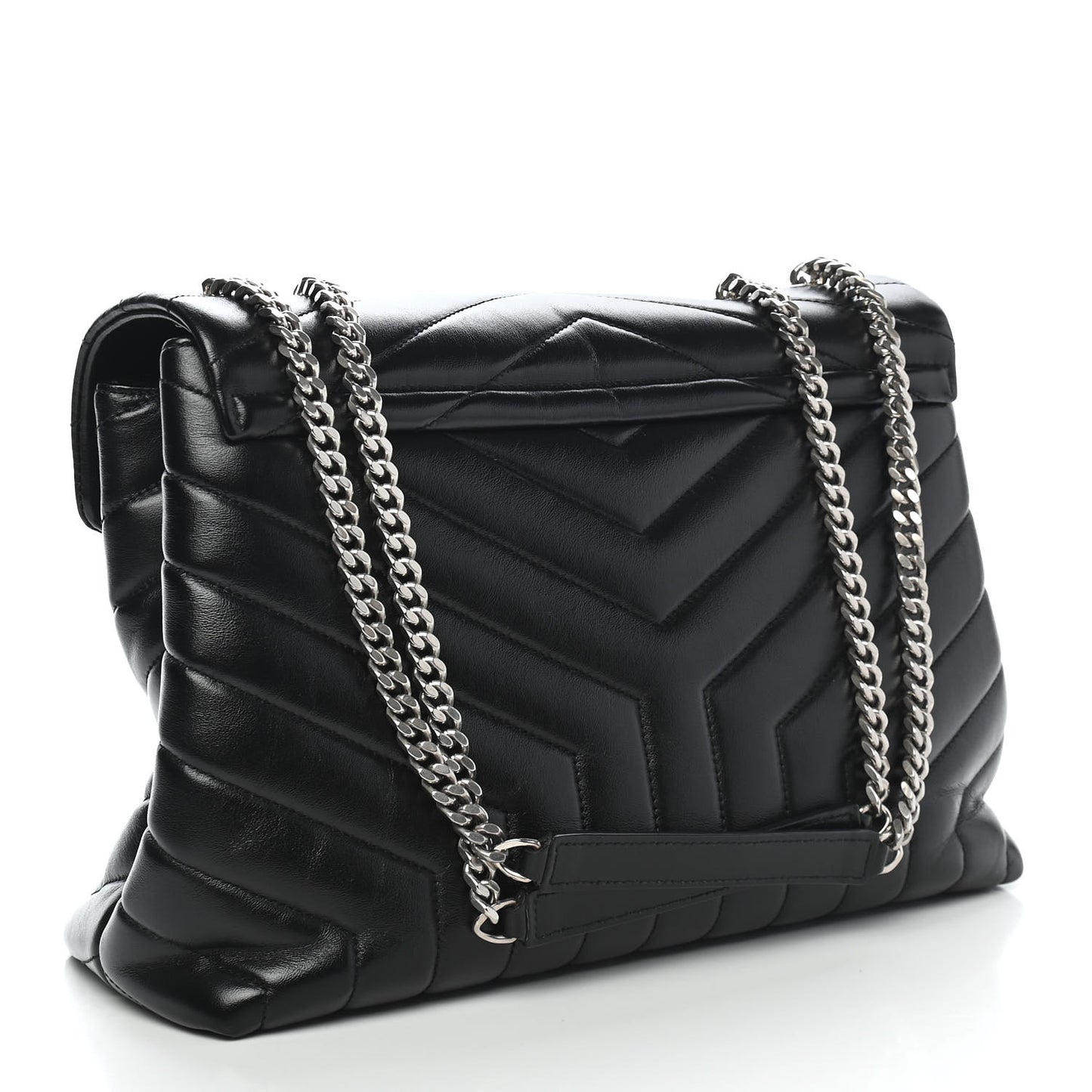 Calfskin Y Quilted Monogram Medium Loulou Chain Satchel Black