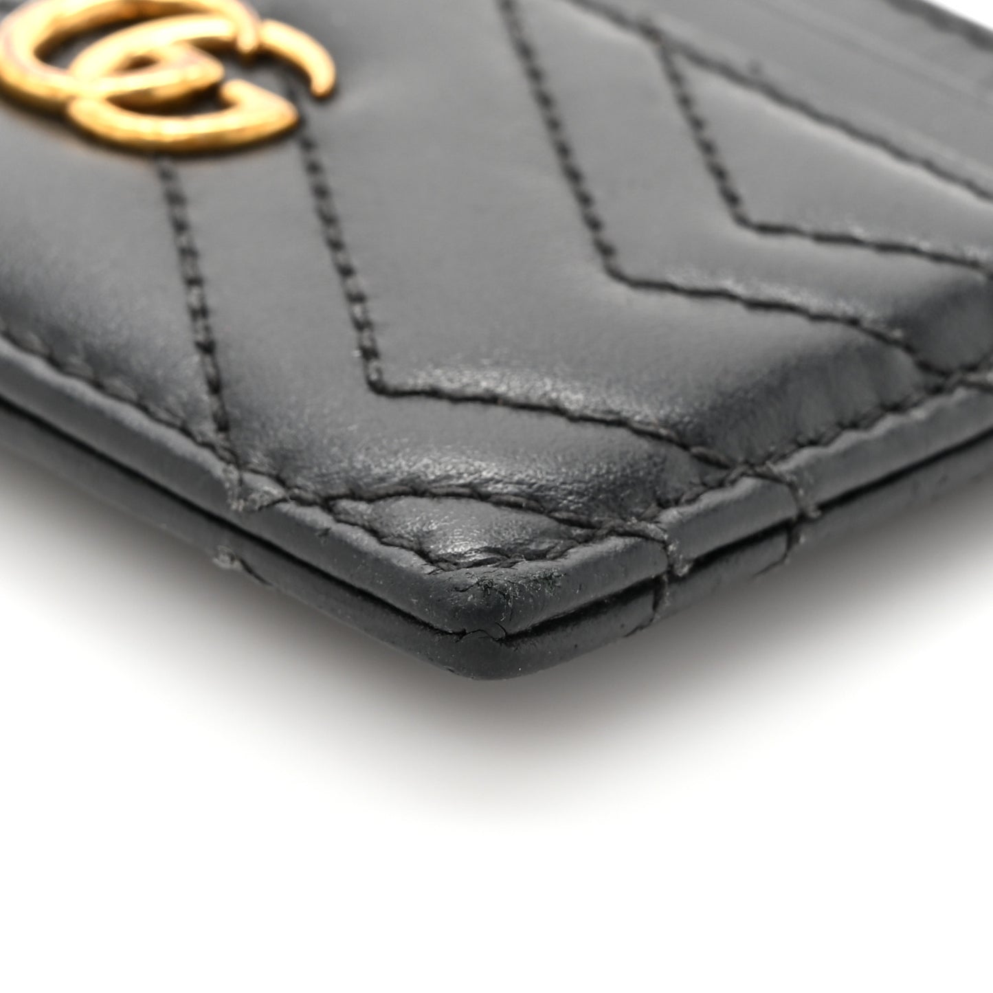 Calfskin Matelasse Chevron GG Marmont Key Case Card Holder Black