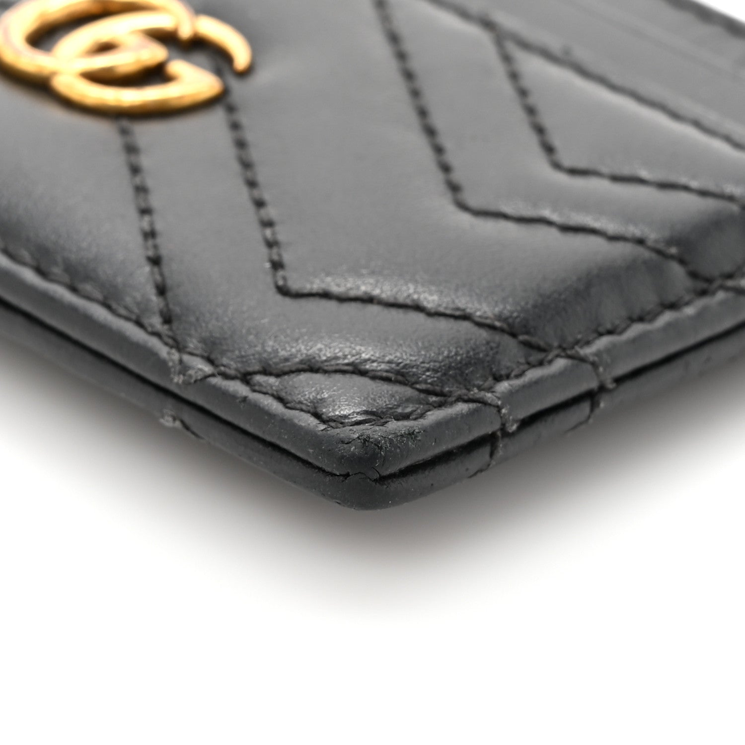 Gucci Calfskin Matelasse Chevron GG Marmont Key Case Card Holder Black 10 of 11