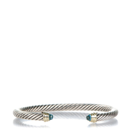 David Yurman Sterling Silver 14K Yellow Gold Blue Topaz 5mm Cable Classics Petite Color Bracelet 1 of 4
