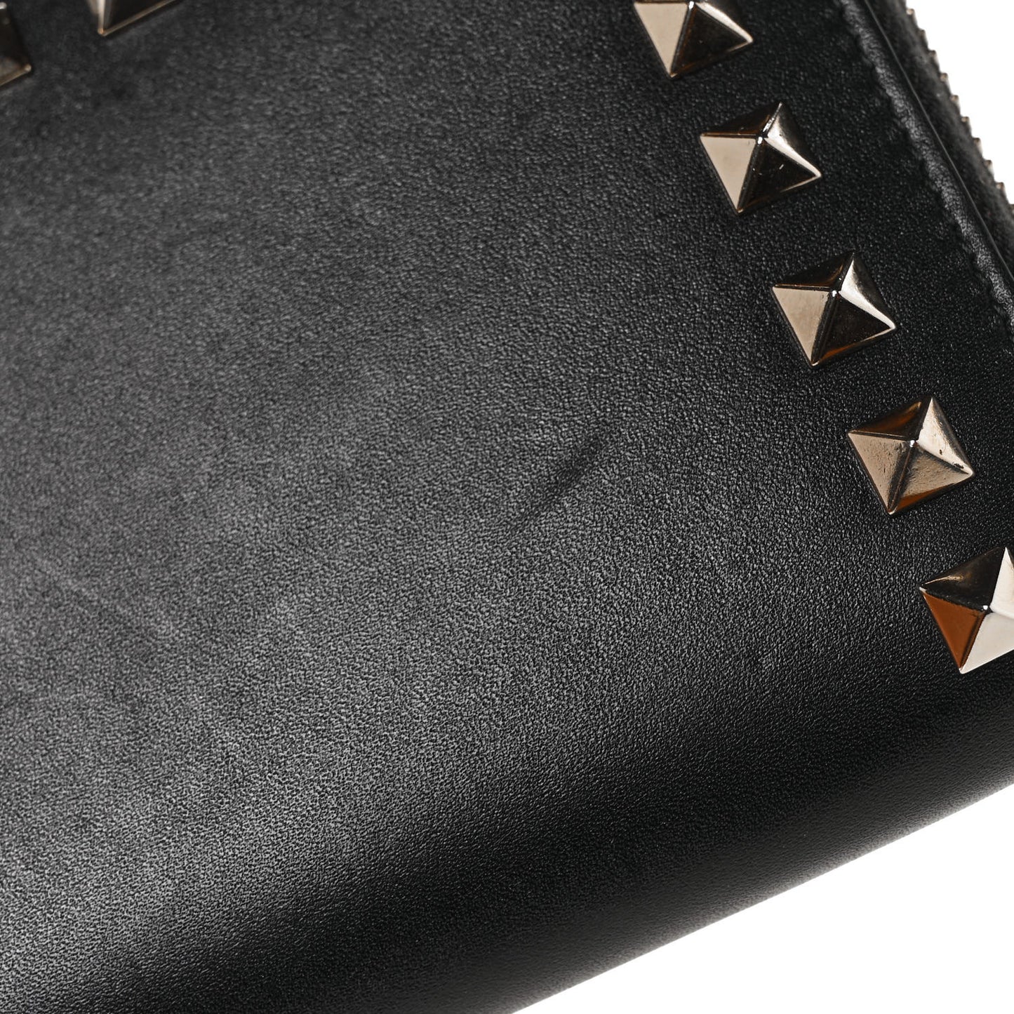 Calfskin Rockstud Zip Around Wallet Black