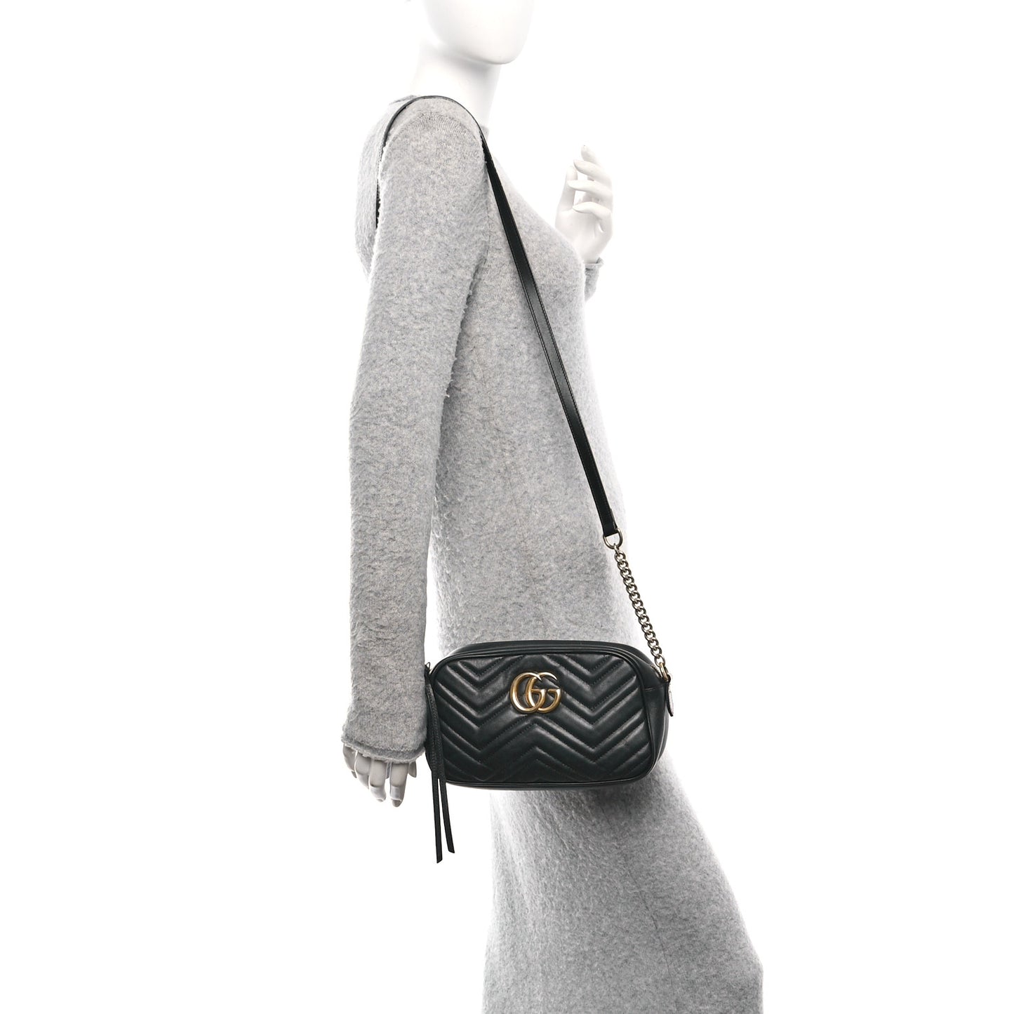 Calfskin Matelasse Small GG Marmont Chain Shoulder Bag Black