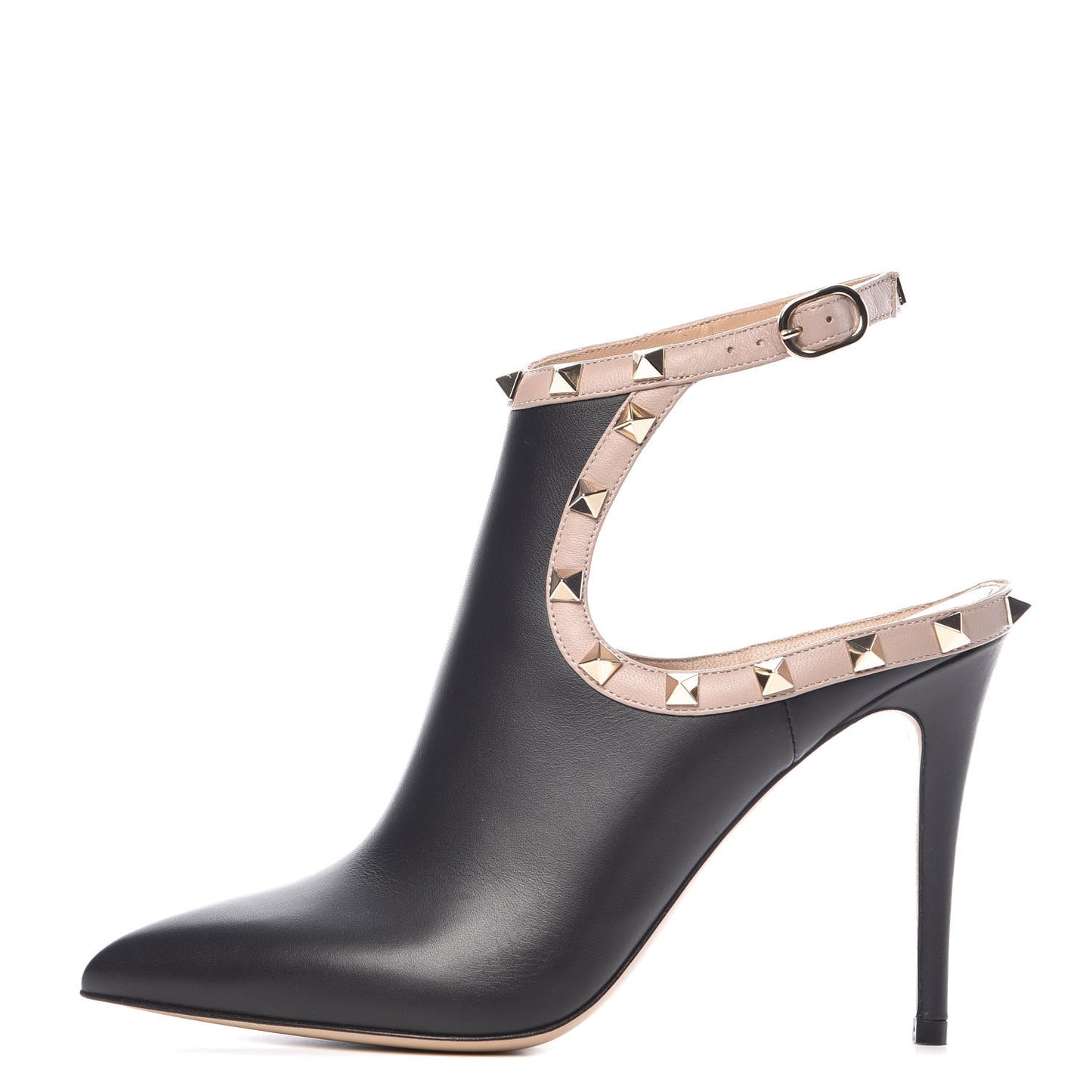 Calfskin Rockstud Open Back Ankle Booties 37 Black