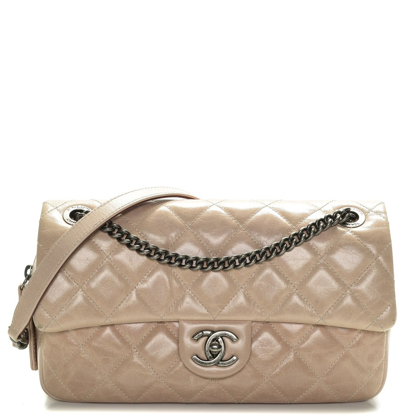 Glazed Calfskin Quilted Medium Duo Color Flap Light Pink