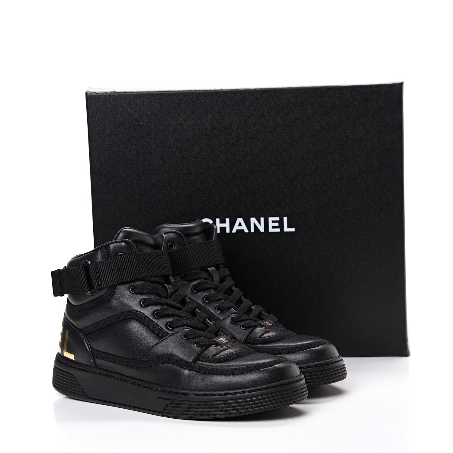 Chanel Lambskin Logo High Top Sneakers 39.5 Black 11 of 11