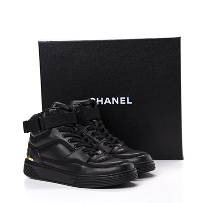 Chanel Lambskin Logo High Top Sneakers 39.5 Black 11 of 11