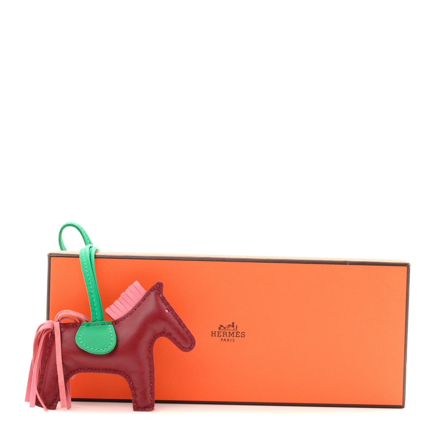 Hermes Milo Lambskin Grigri Rodeo Horse Bag Charm PM Rouge H Rose Indien Menthe 5 of 5