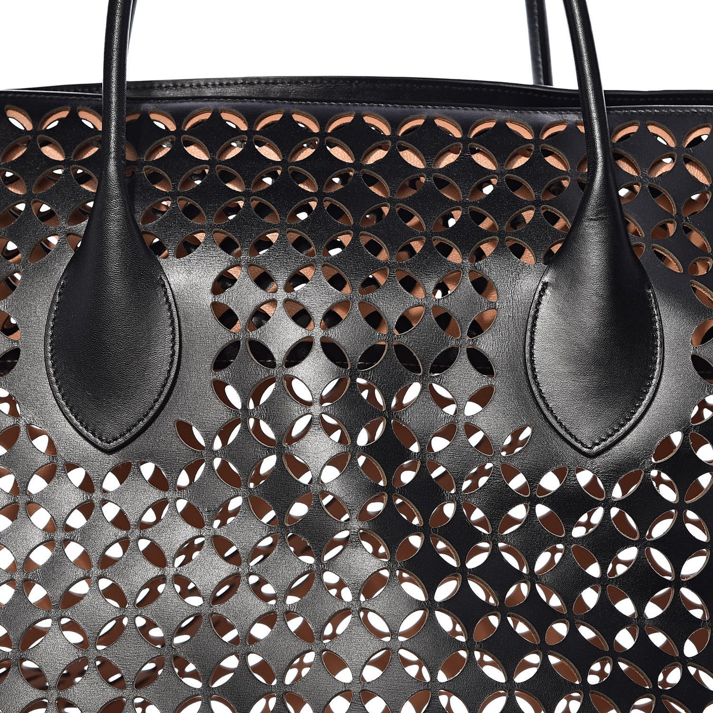Calfskin Laser Cut Petale Tote Black