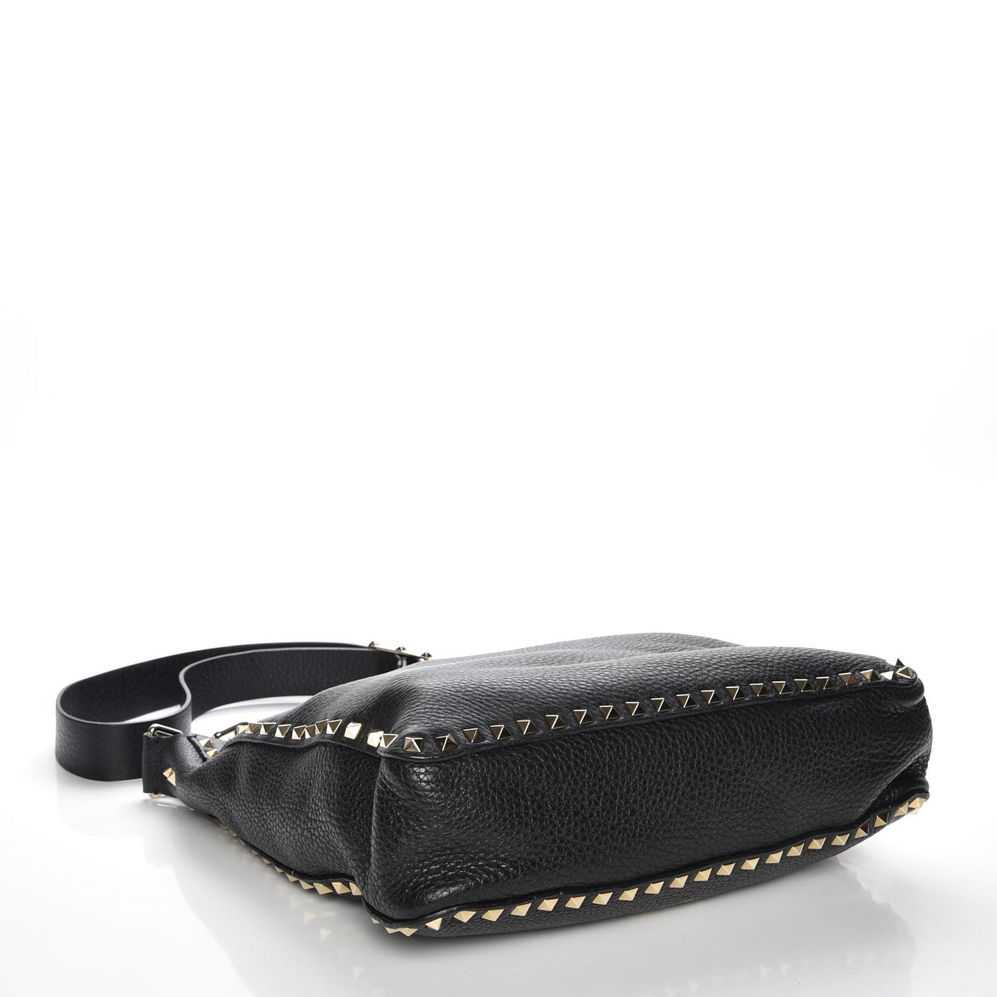 Pebbled Calfskin Large Rockstud Flip-Lock Messenger Bag Black