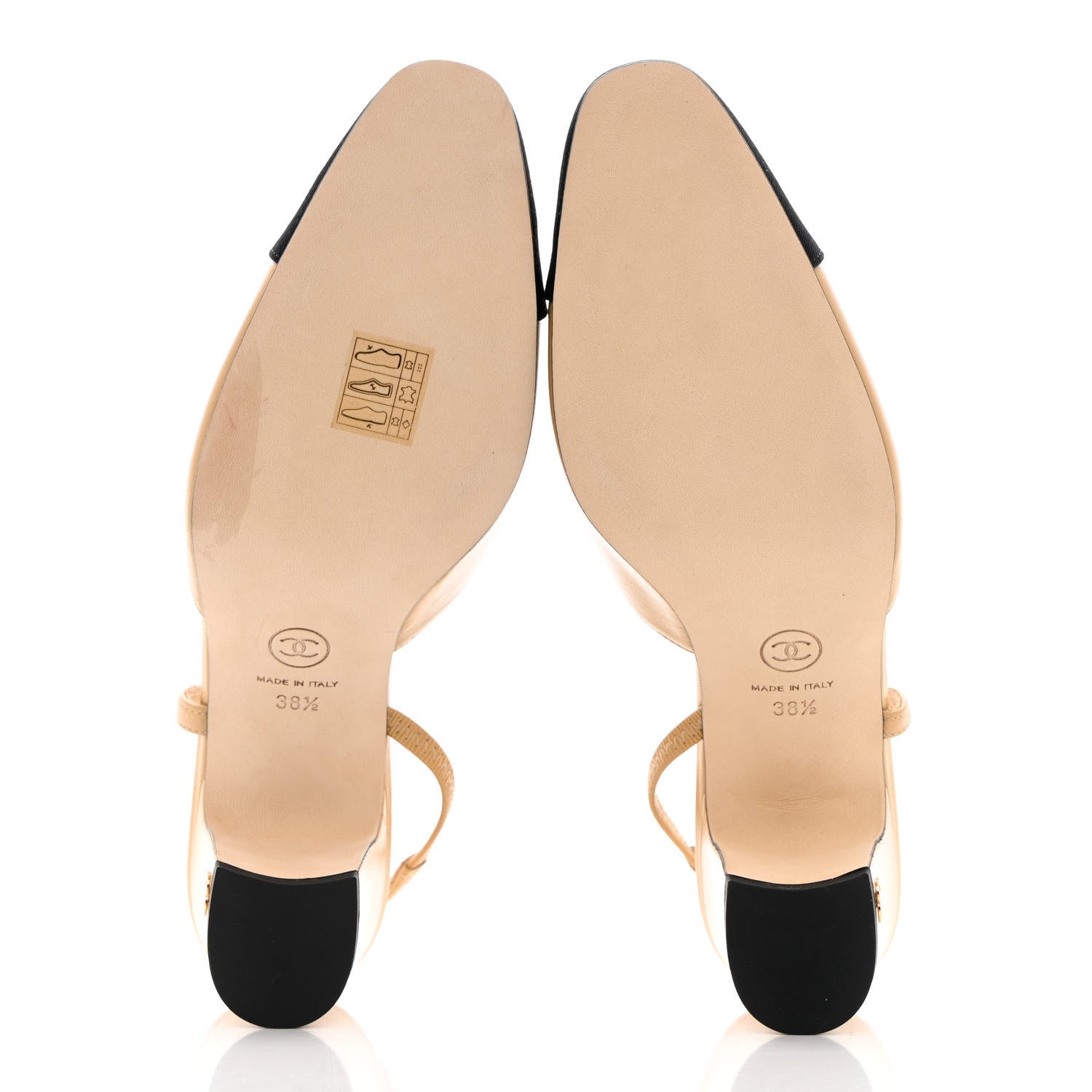 Chanel Goatskin Grosgrain Cap Toe CC Slingback Pumps 38.5 Beige Black 5 of 12