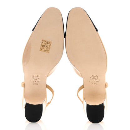 Chanel Goatskin Grosgrain Cap Toe CC Slingback Pumps 38.5 Beige Black 5 of 12