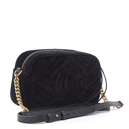 Gucci Velvet Matelasse Small GG Marmont Chain Shoulder Bag Black 3 of 8