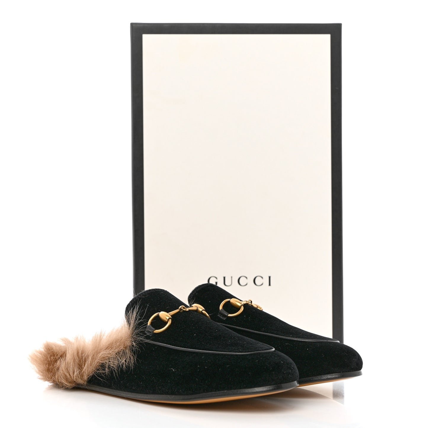 Velvet Fur Womens Princetown Slippers 36.5 Black