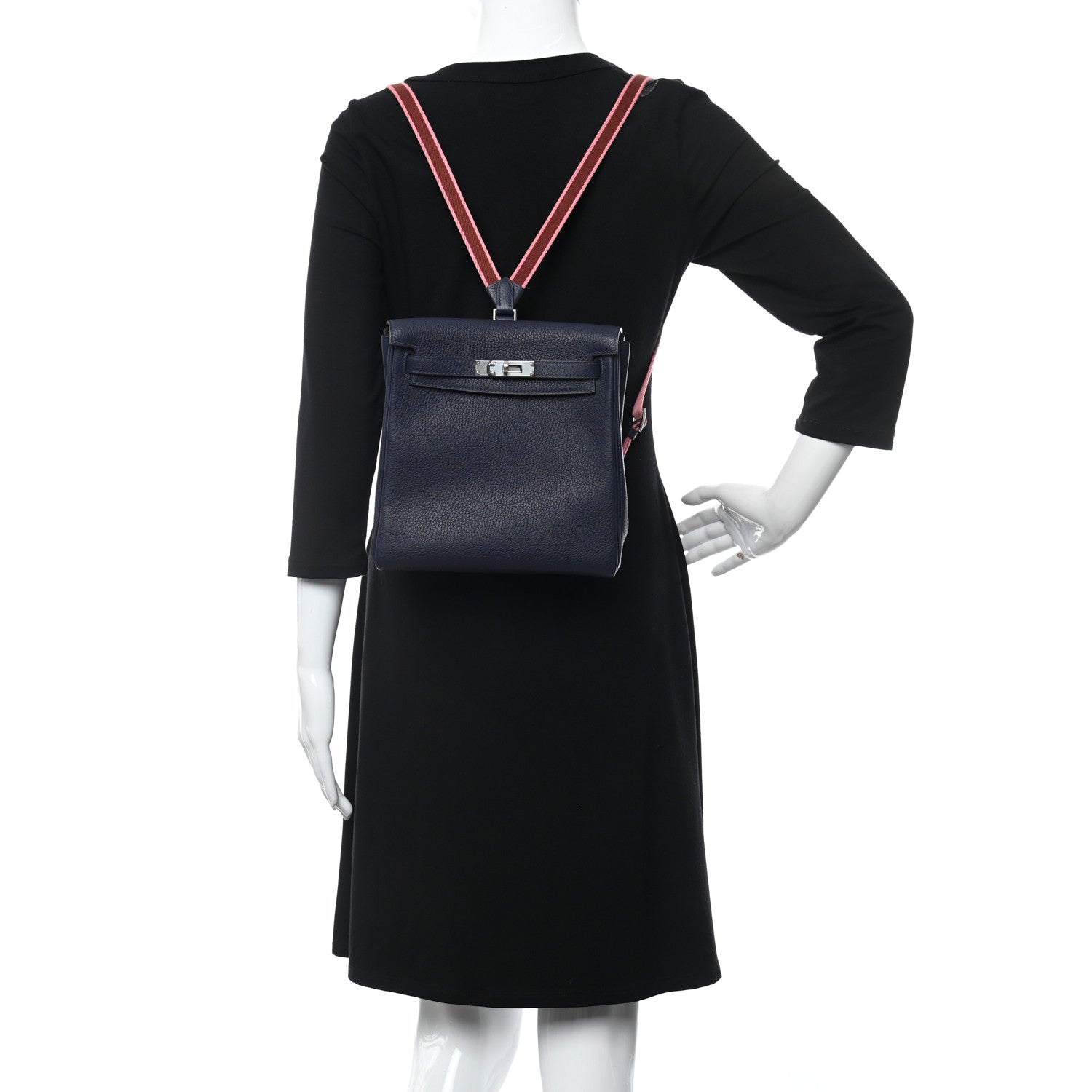 Hermes Taurillon Clemence Kelly Ado Backpack Bleu Nuit Rose D'ete Rouge H 2 of 11