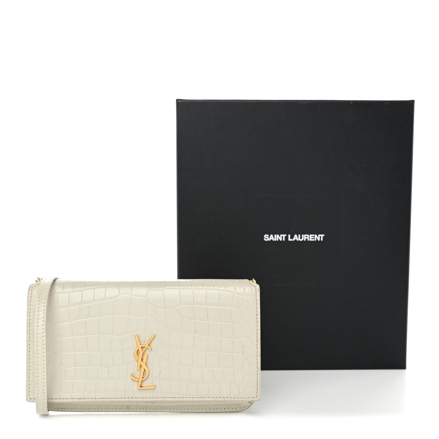 Crocodile Embossed Monogram Phone Holder Crossbody Crema Soft