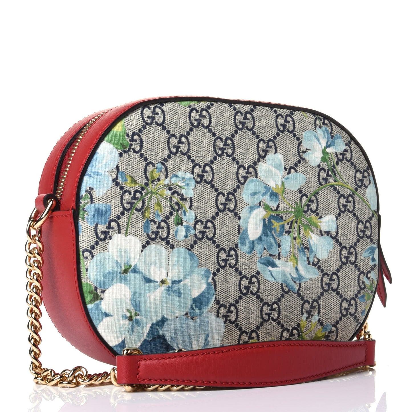 GG Supreme Monogram Blooms Mini Chain Shoulder Bag Beige Blue Navy Hibiscus Red