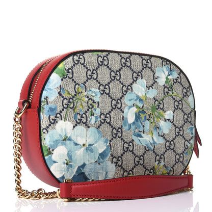 Gucci GG Supreme Monogram Blooms Mini Chain Shoulder Bag Beige Blue Navy Hibiscus Red 2 of 4
