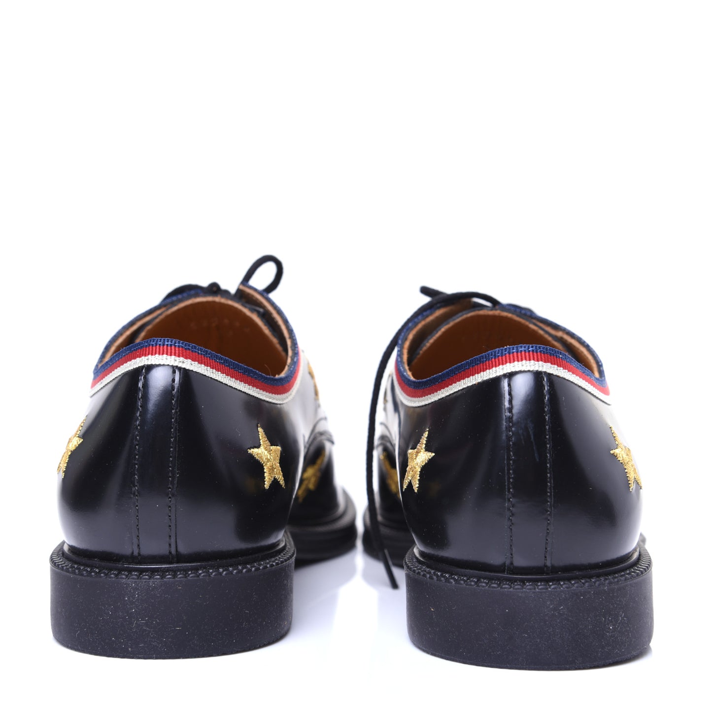 Patent Bee Star Embroidered Womens Derby Loafers 35 Black