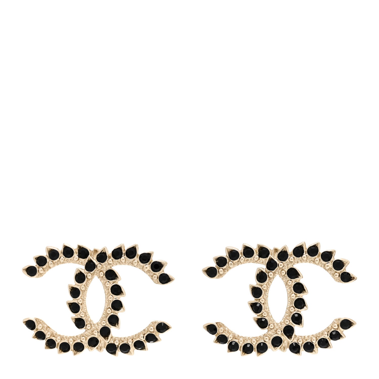 Chanel Strass Crystal Dazzling Wheat CC Earrings Black Gold 1 of 6