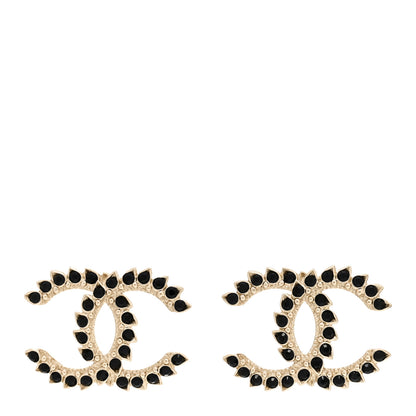 Chanel Strass Crystal Dazzling Wheat CC Earrings Black Gold 1 of 6