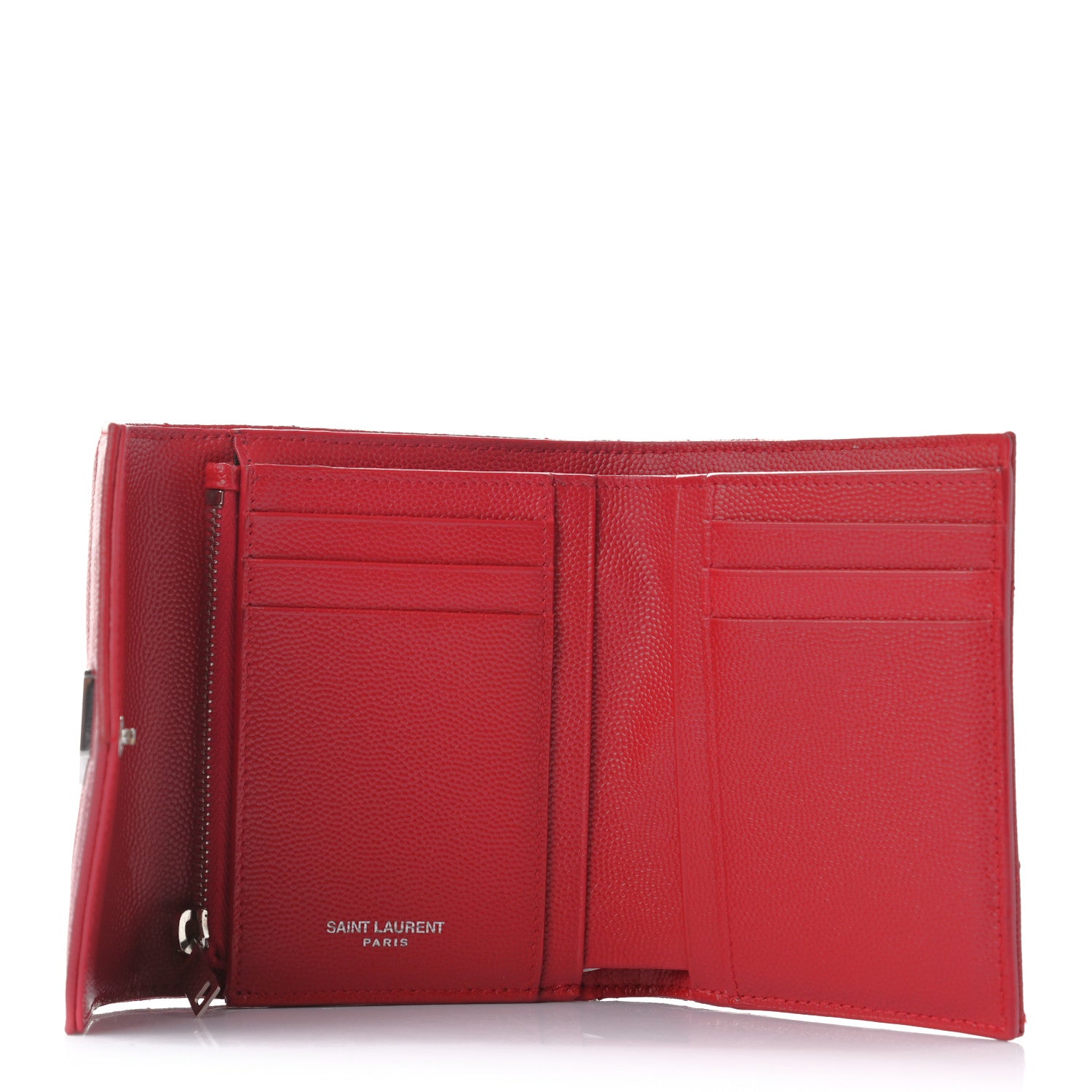 Saint Laurent Grain De Poudre Matelasse Chevron Monogram Compact Tri Fold Wallet Red 5 of 8