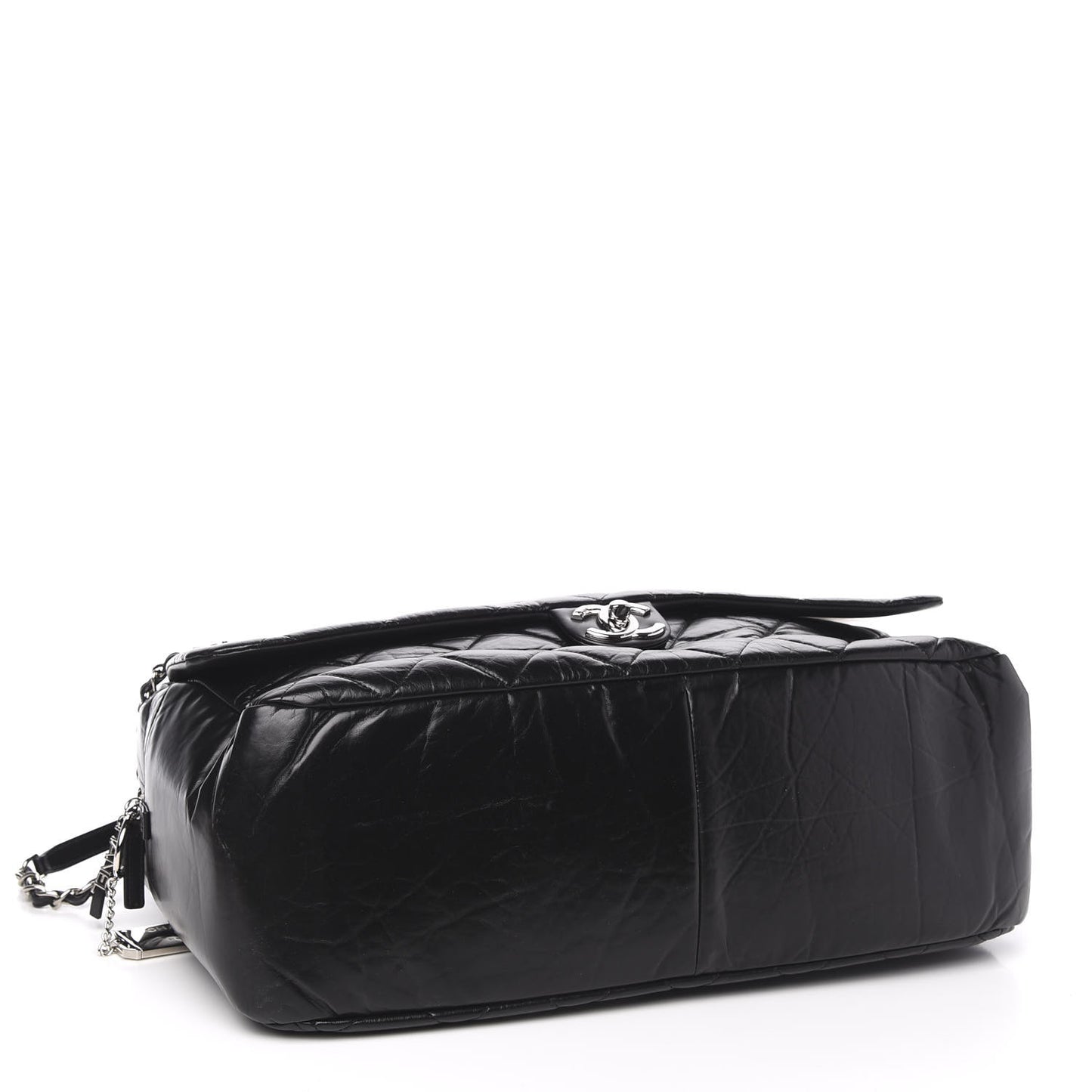 Aged Calfskin Quilted Large Express Bowling Bag Black