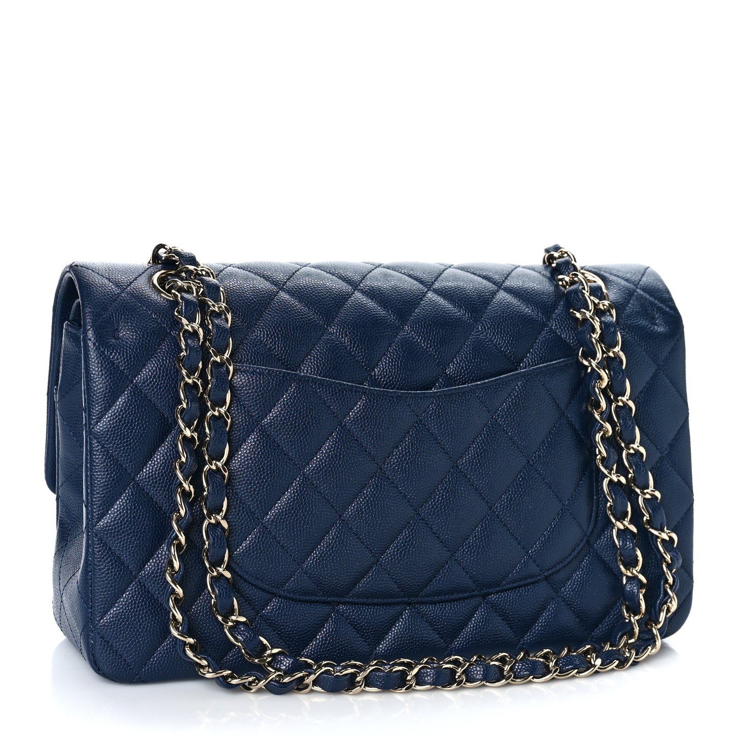 Caviar Quilted Medium Double Flap Dark Blue