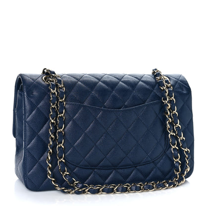 Chanel Caviar Quilted Medium Double Flap Dark Blue 3 of 13