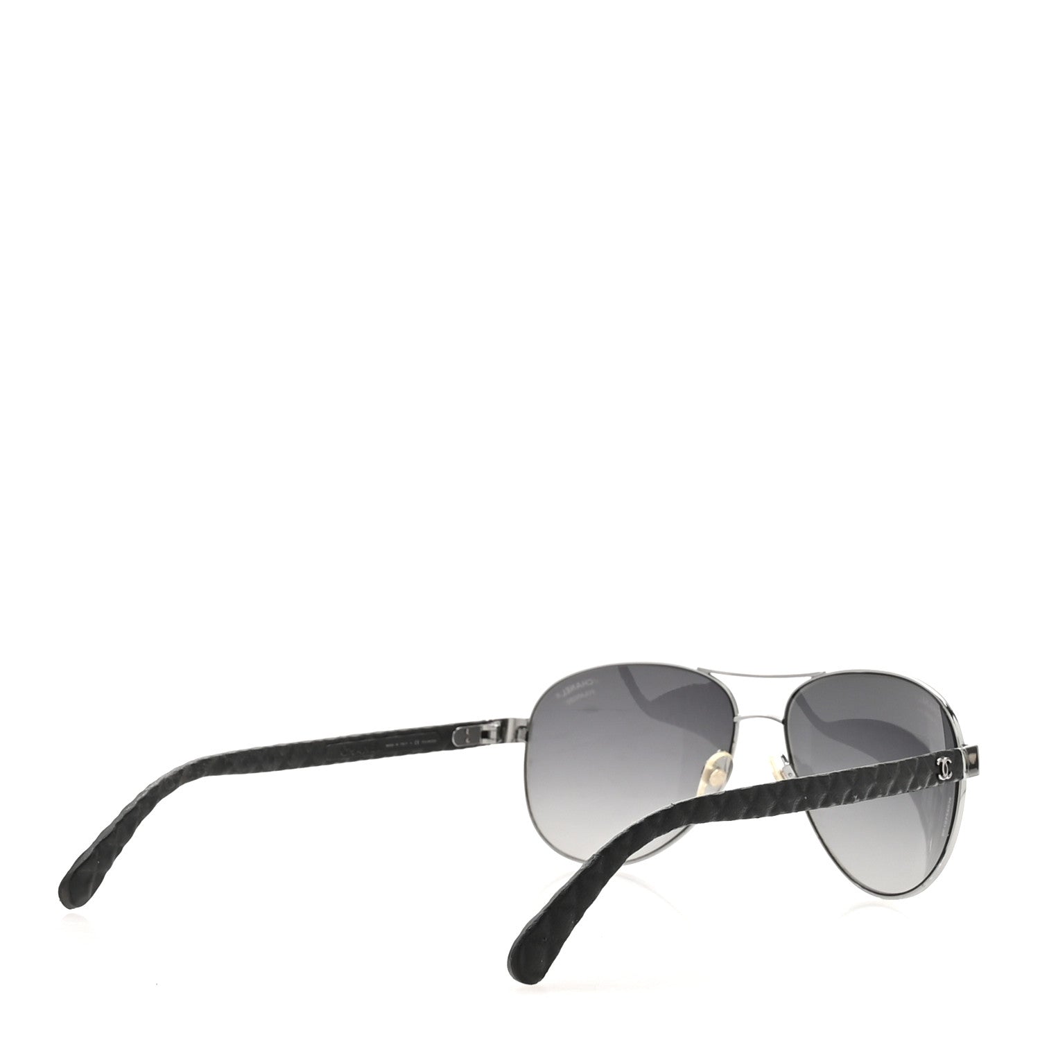 Chanel Metal Lambskin Quilted CC Pilot Summer Aviator Sunglasses 4204-Q Black Silver 4 of 9