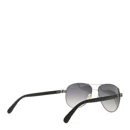 Chanel Metal Lambskin Quilted CC Pilot Summer Aviator Sunglasses 4204-Q Black Silver 4 of 9