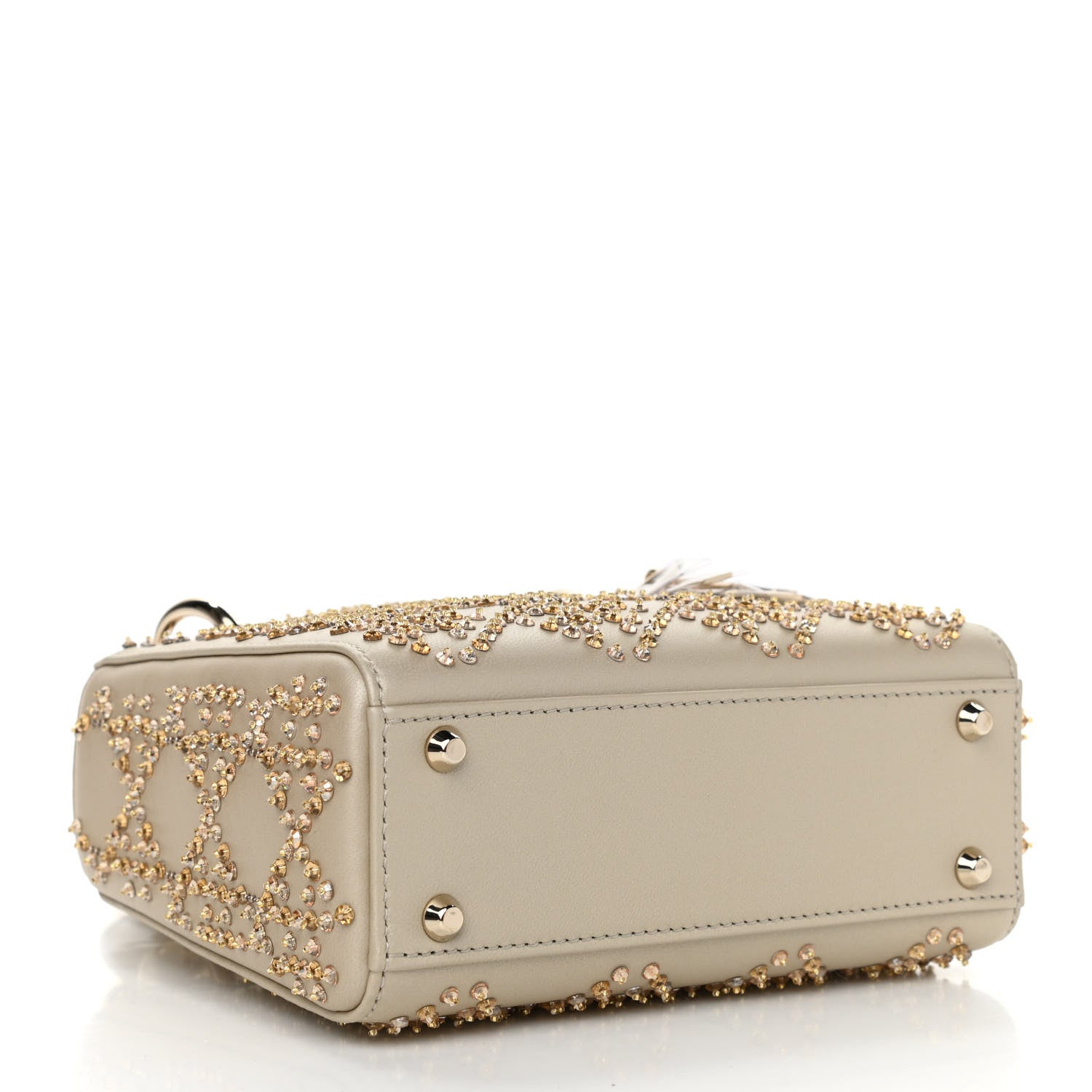 Christian Dior Metallic Lambskin Crystal Cannage Mini Lady Dior Platinum 4 of 11