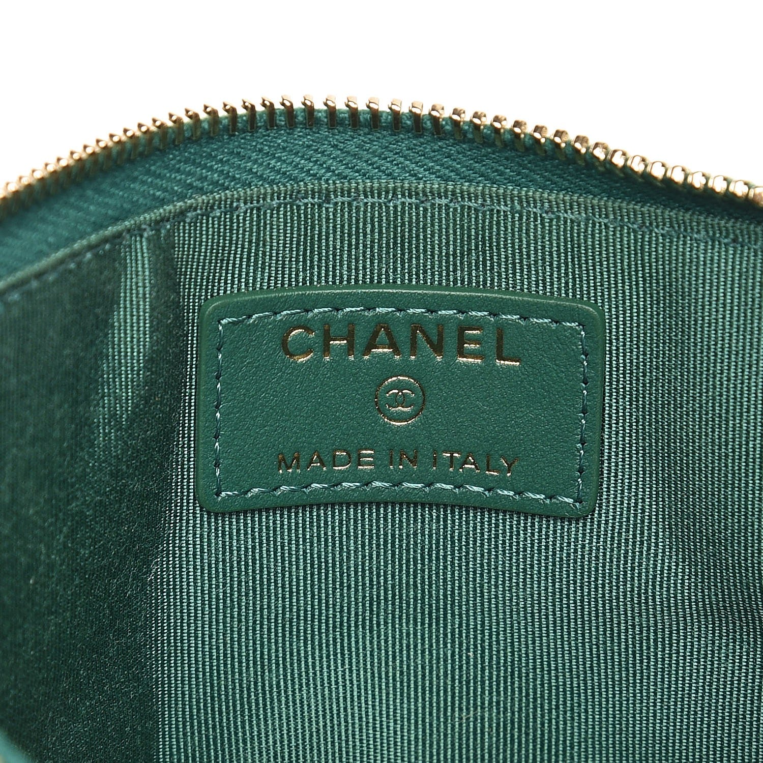 Chanel Metallic Caviar Quilted Classic Zip Pouch Green 14 of 16