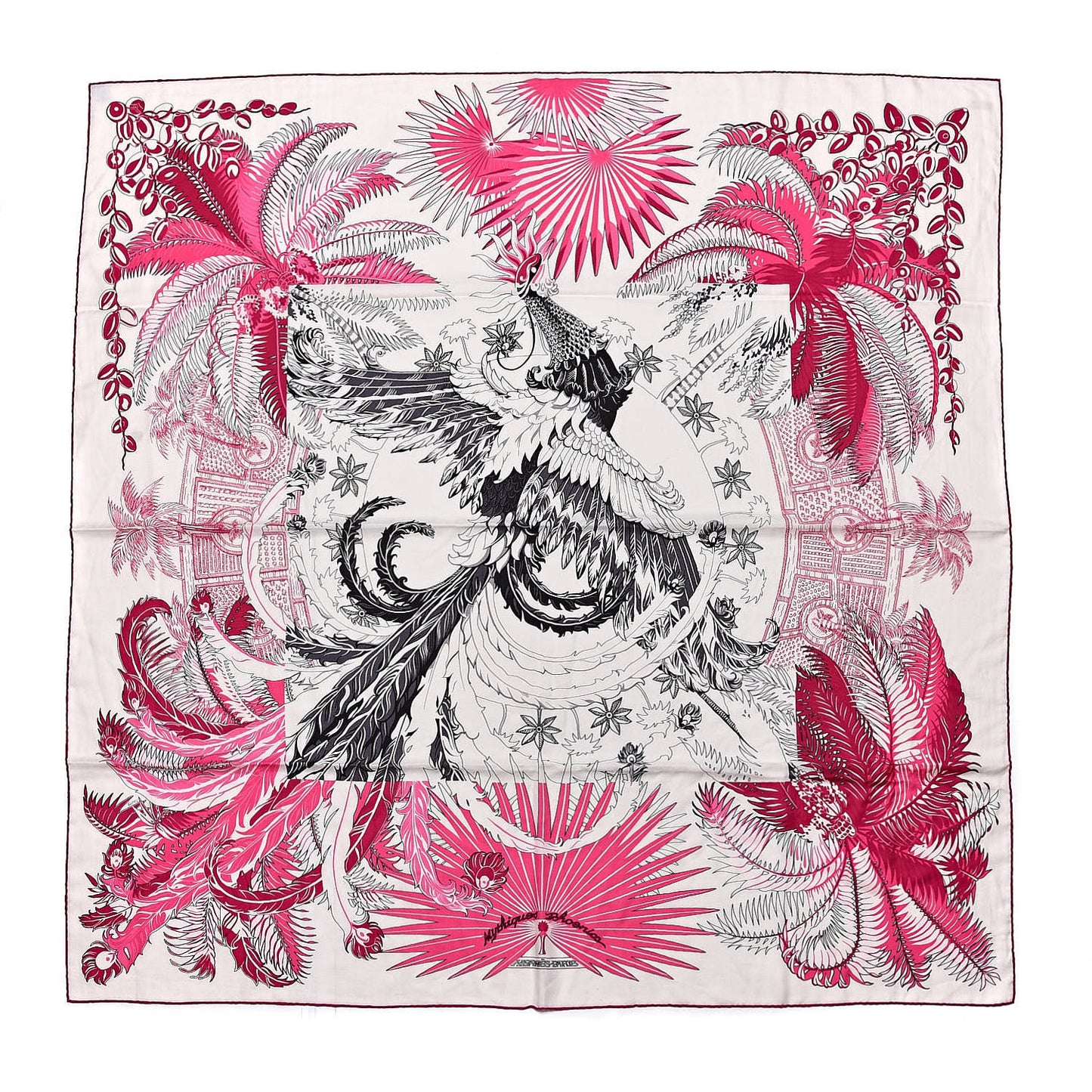 Cashmere Silk Mythiques Phoenix Coloriage Shawl 140 White Rose Black