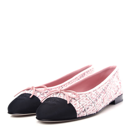 Chanel Tweed Cap Toe Ballerina Flats 40 Pink Black 3 of 11