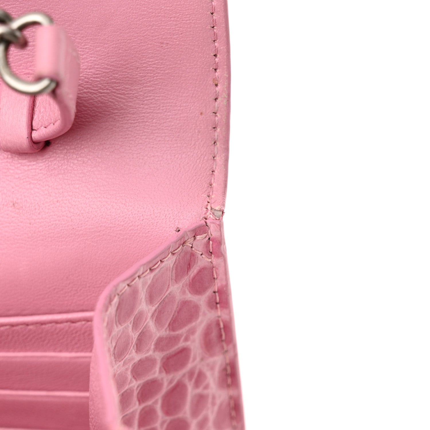 Balenciaga Patent Crocodile Embossed B Wallet On Chain Pink 18 of 18