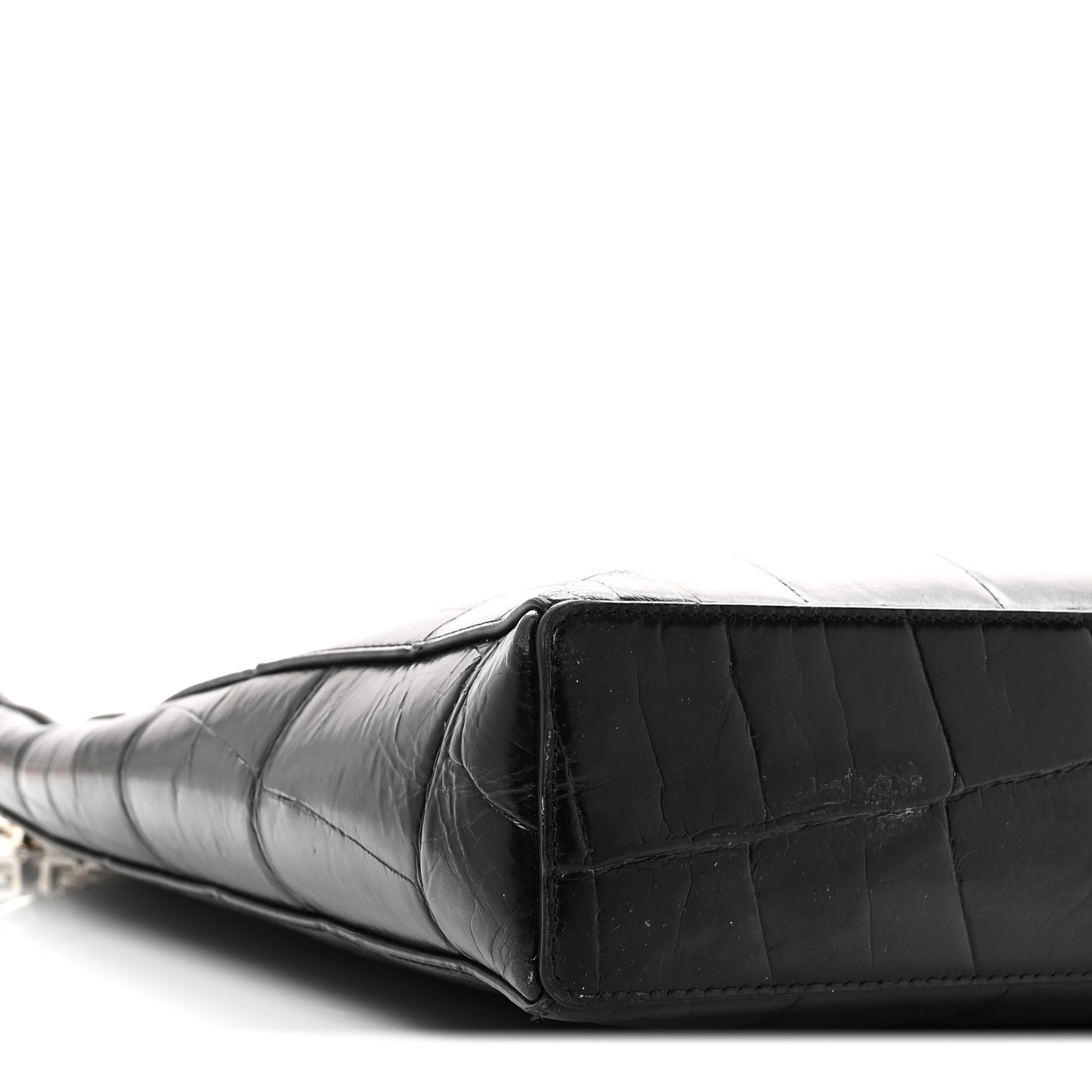 Calfskin Crocodile Embossed Large Cut Out Shoulder Bag Black