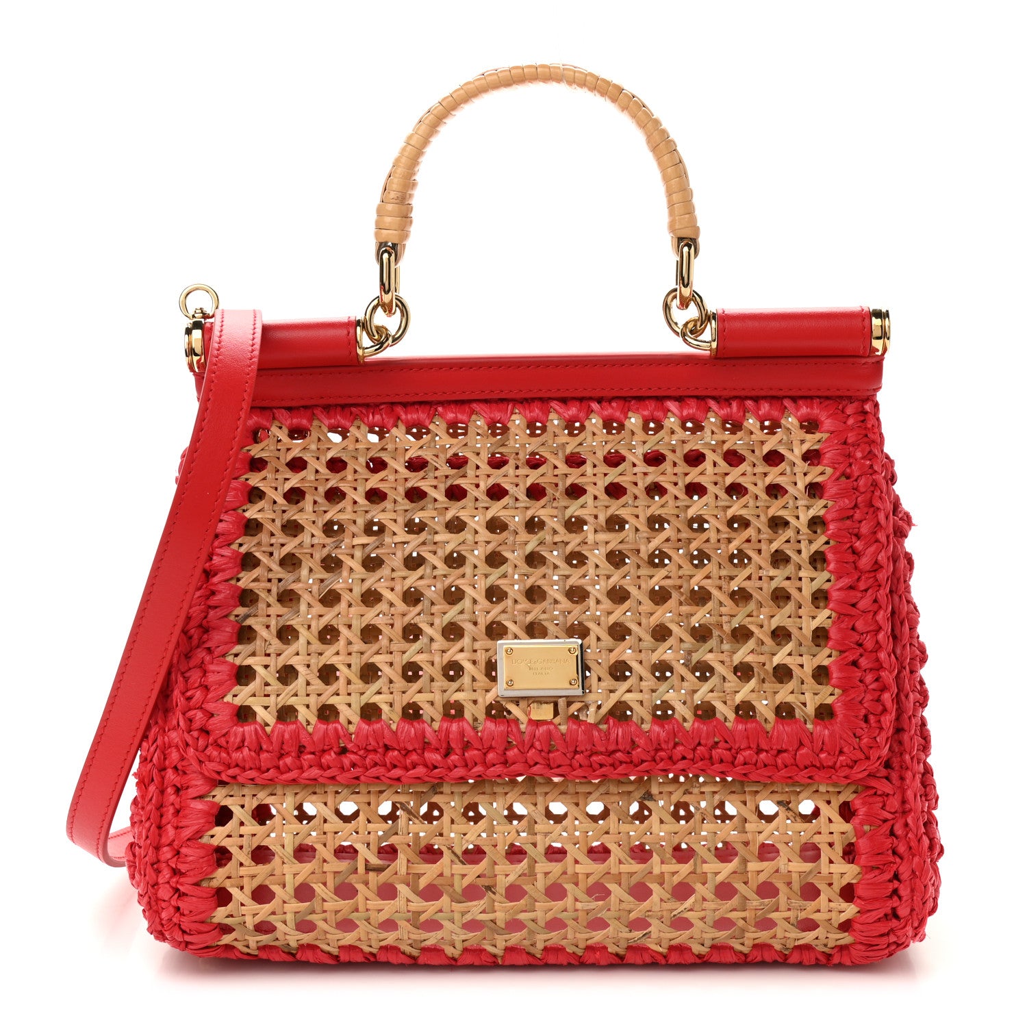 Dolce & Gabbana Woven Raffia Miss Sicily Satchel Red 3 of 10