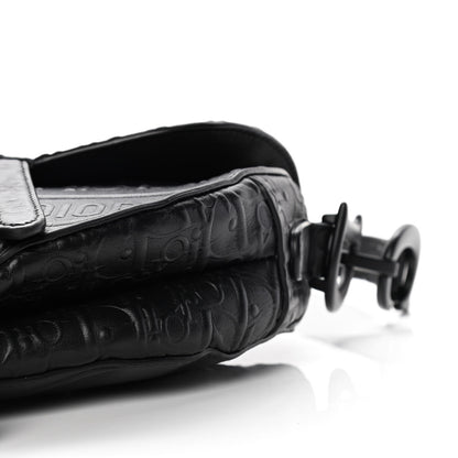 Christian Dior Calfskin Embossed Oblique Saddle Bag Black 8 of 13