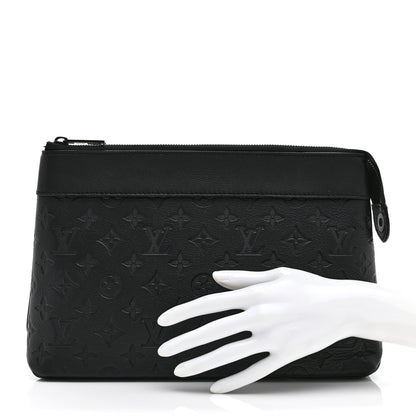 Louis Vuitton Shadow Calfskin Monogram Pochette Voyage Souple Black 2 of 9