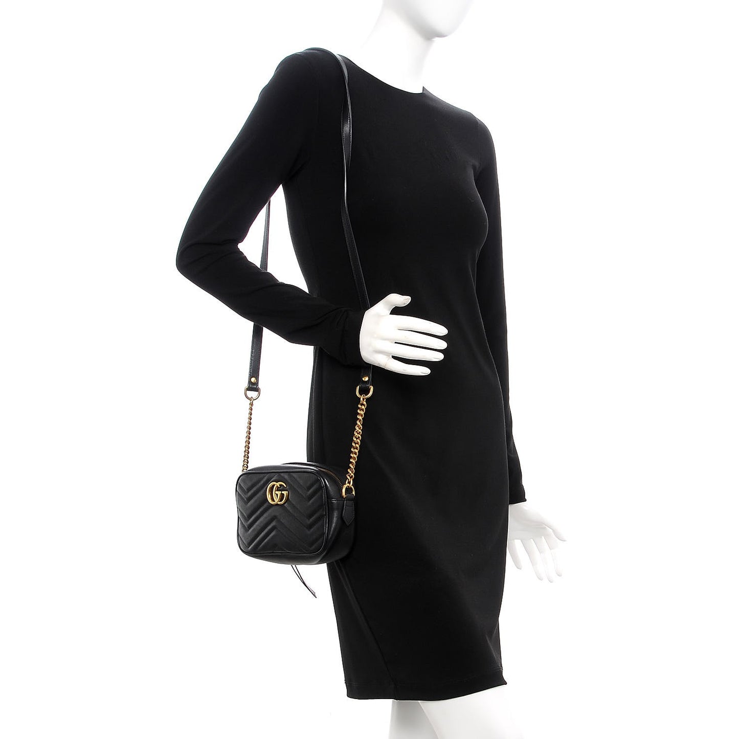 Calfskin Matelasse Mini GG Marmont Chain Shoulder Bag Black