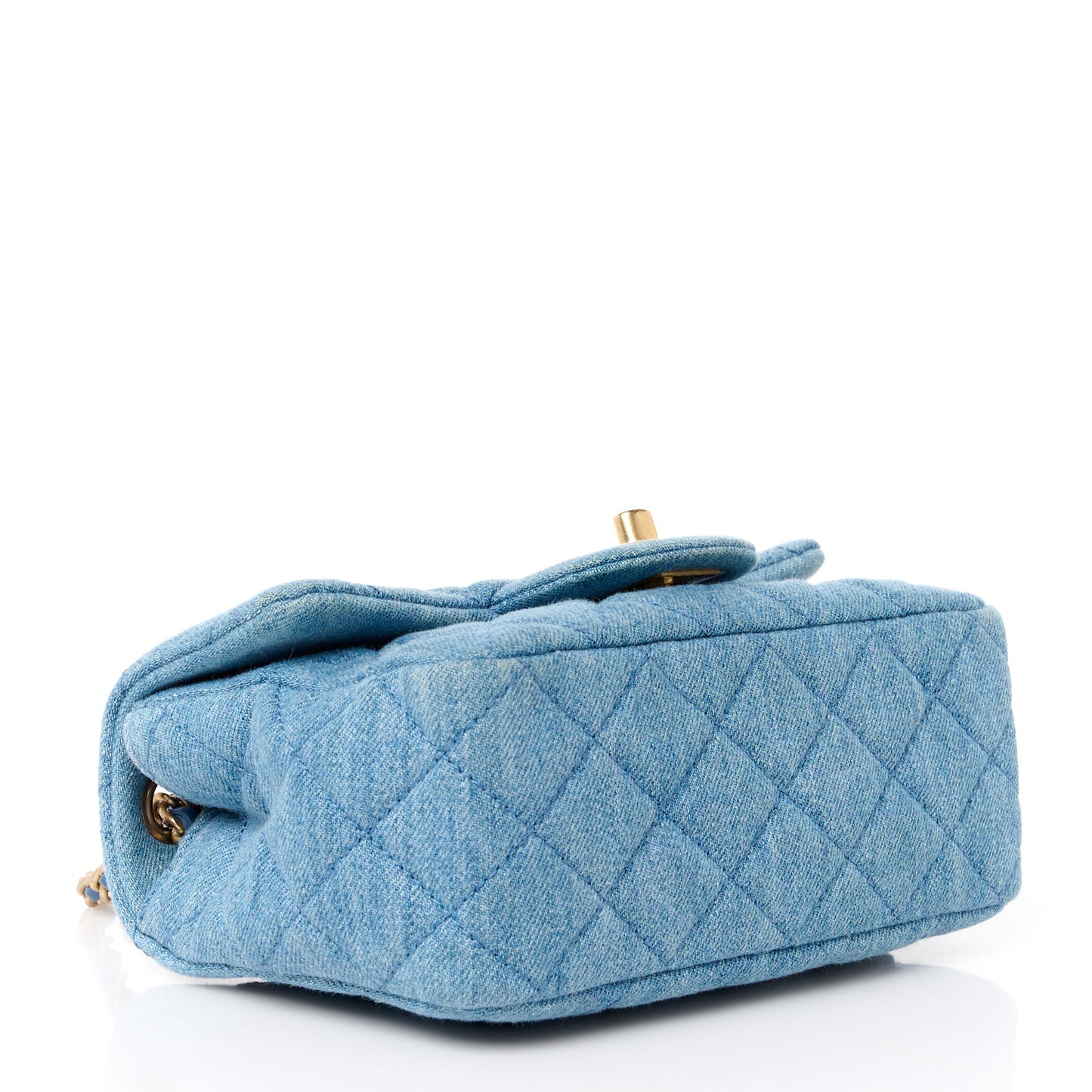 Denim Quilted Mini Pearl Crush Flap Blue