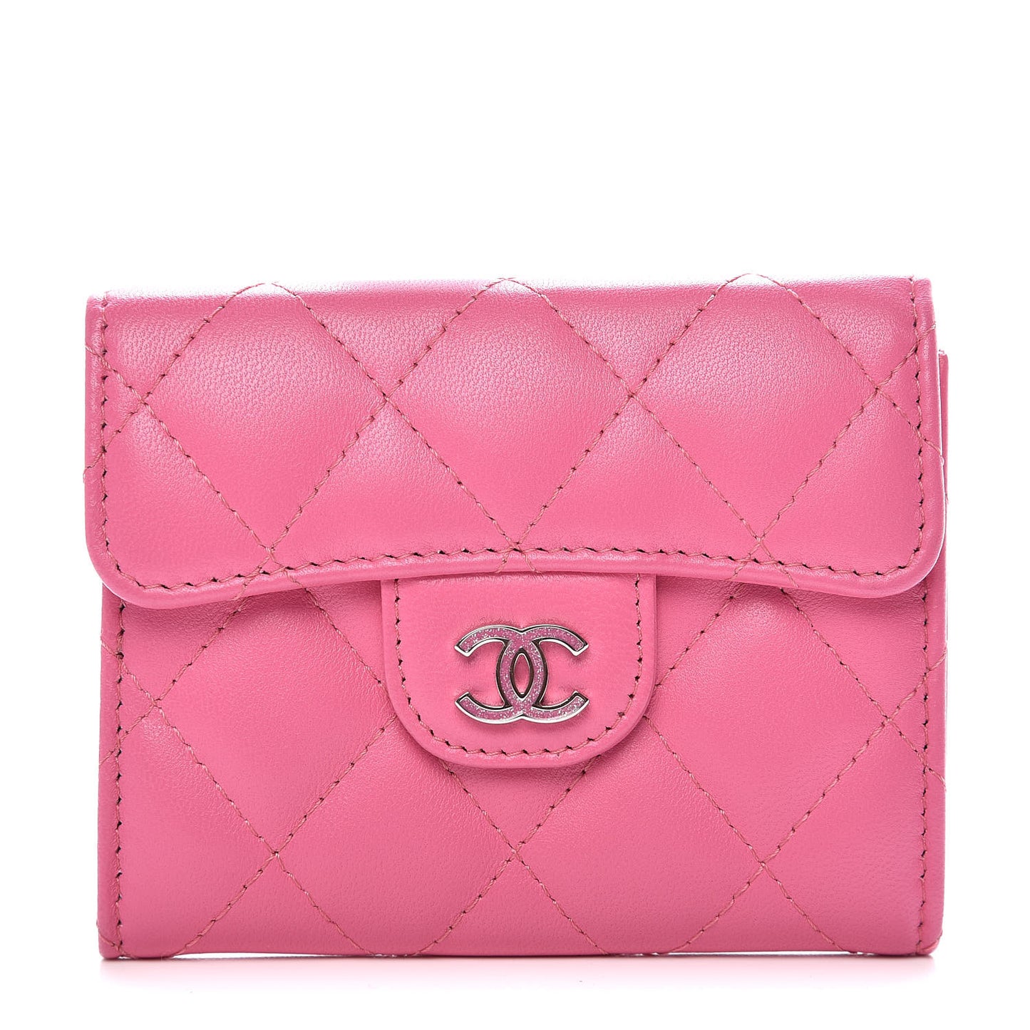 Lambskin Quilted CC Card Holder Pink