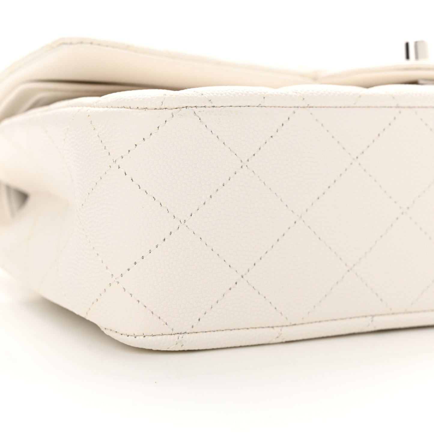 Caviar Quilted Medium Double Flap White