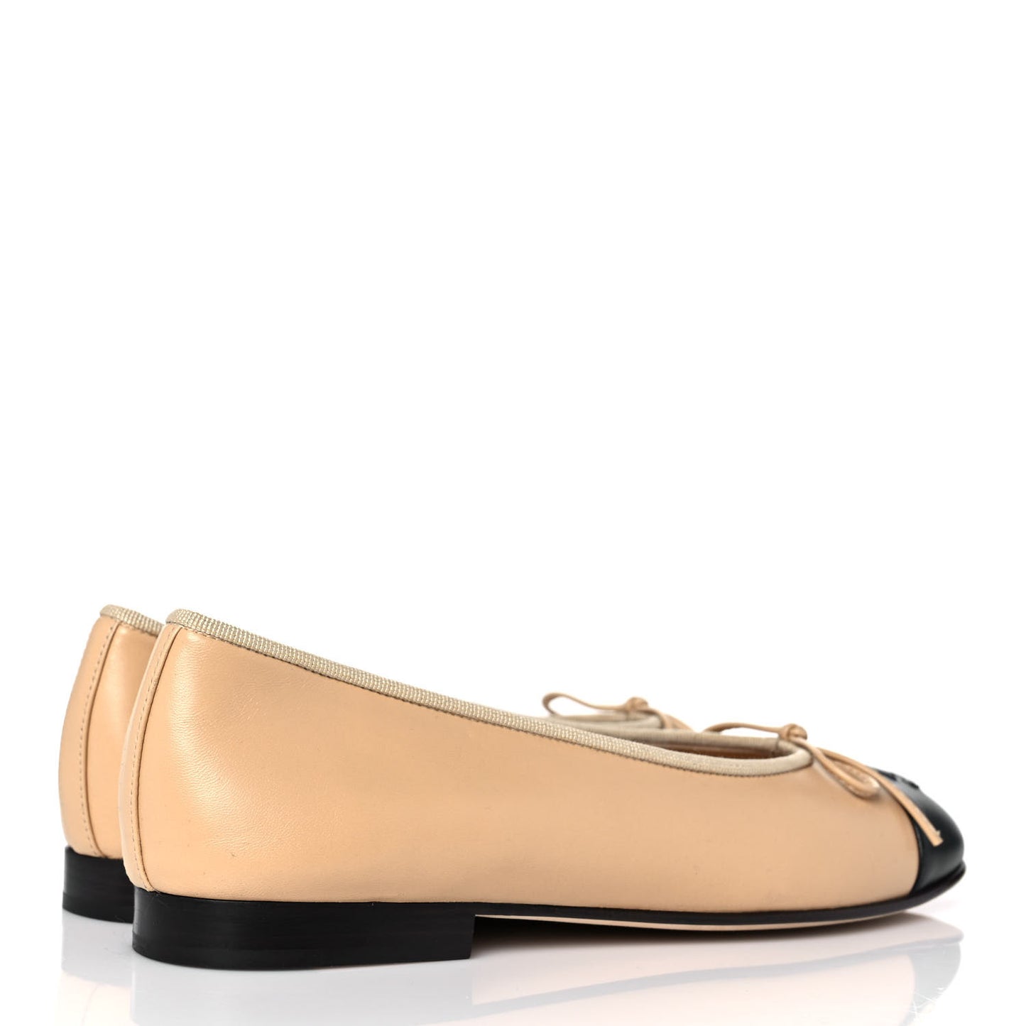 Lambskin CC Cap Toe Ballerina Flats 36 Beige Black