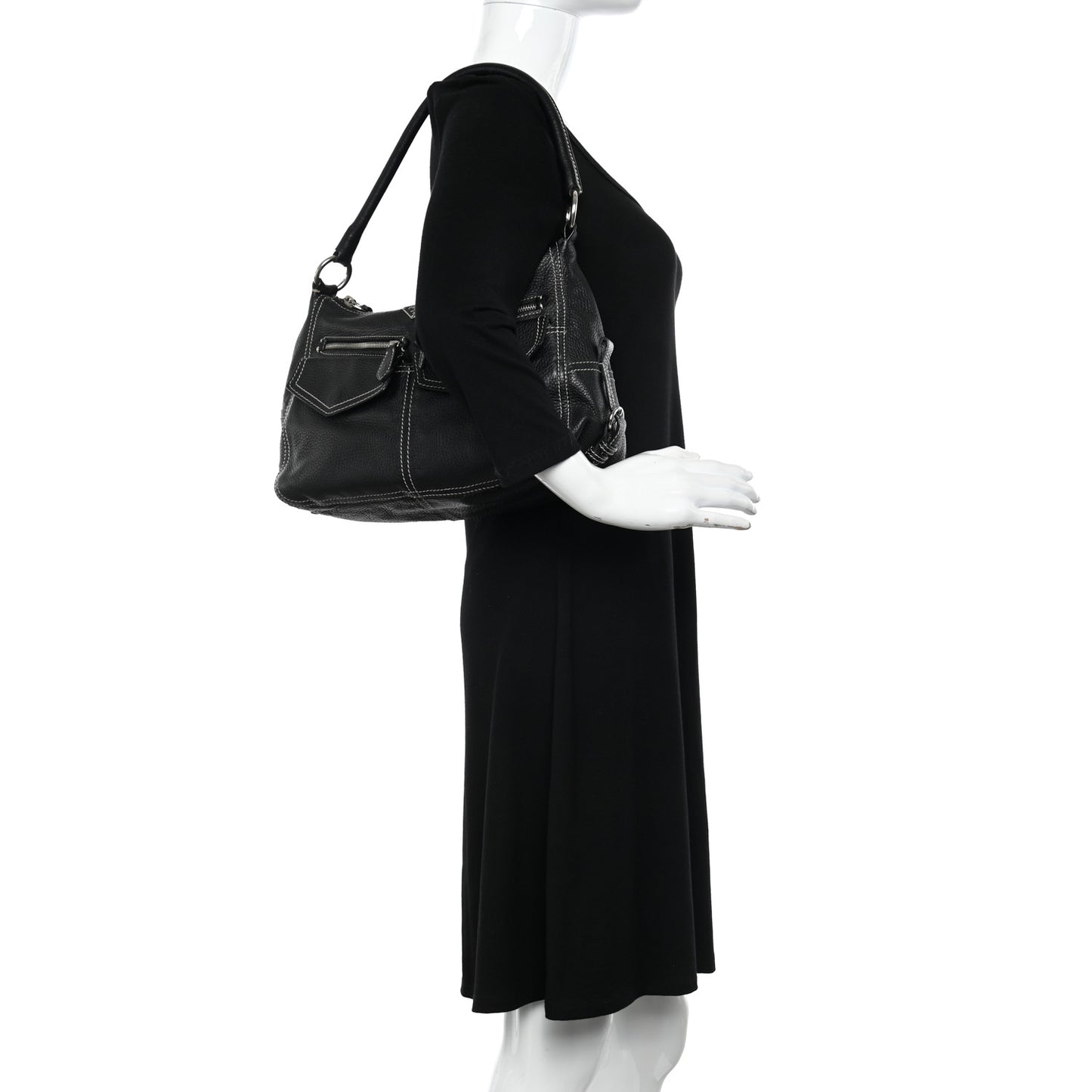 Vitello Front Pockets Shoulder Bag Black