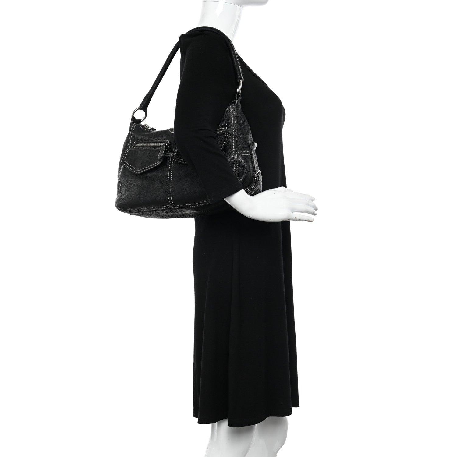 Prada Vitello Front Pockets Shoulder Bag Black 2 of 11
