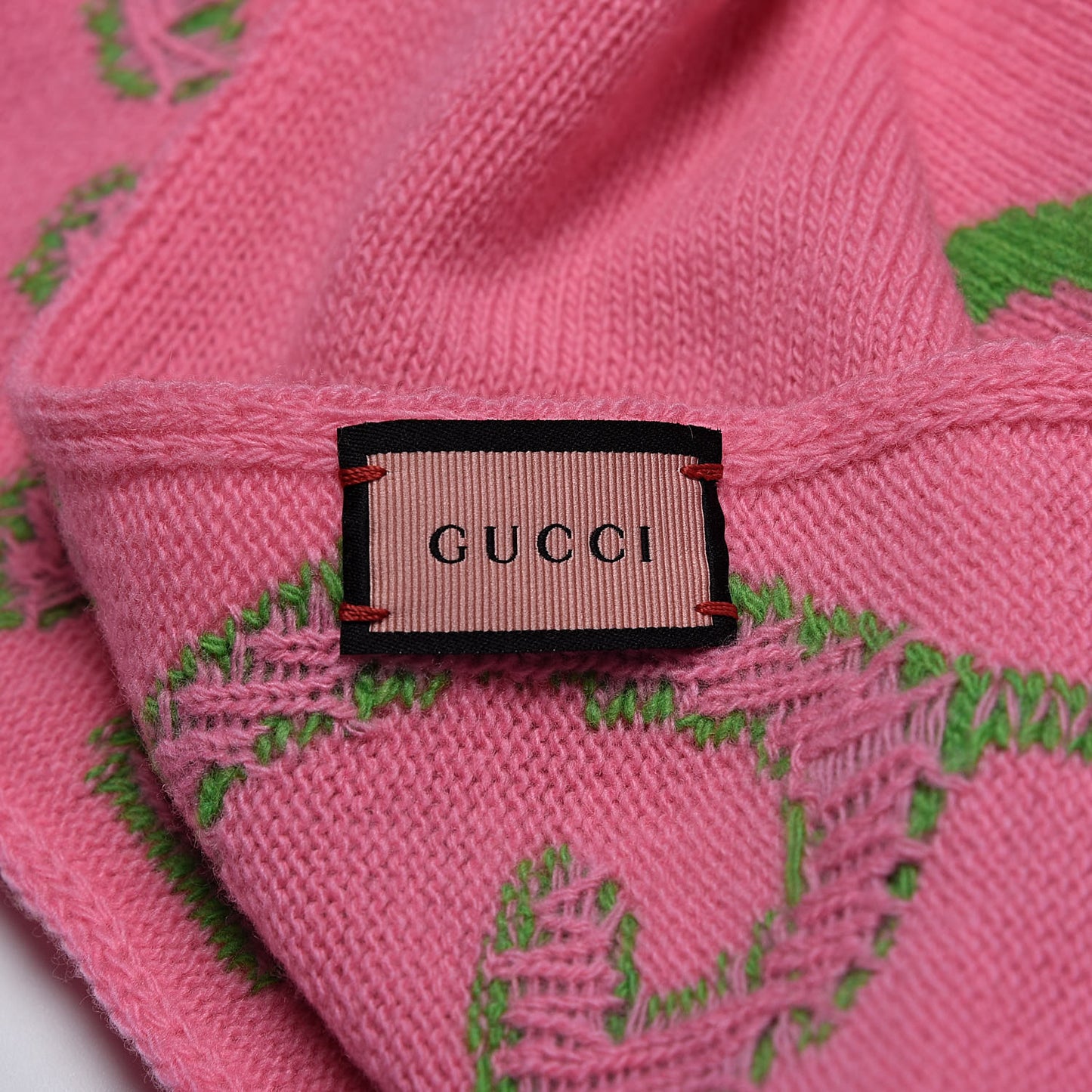 Wool Jacquard Knit GucciGhost Scarf Pink Green