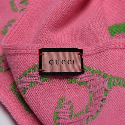 Gucci Wool Jacquard Knit GucciGhost Scarf Pink Green 4 of 5
