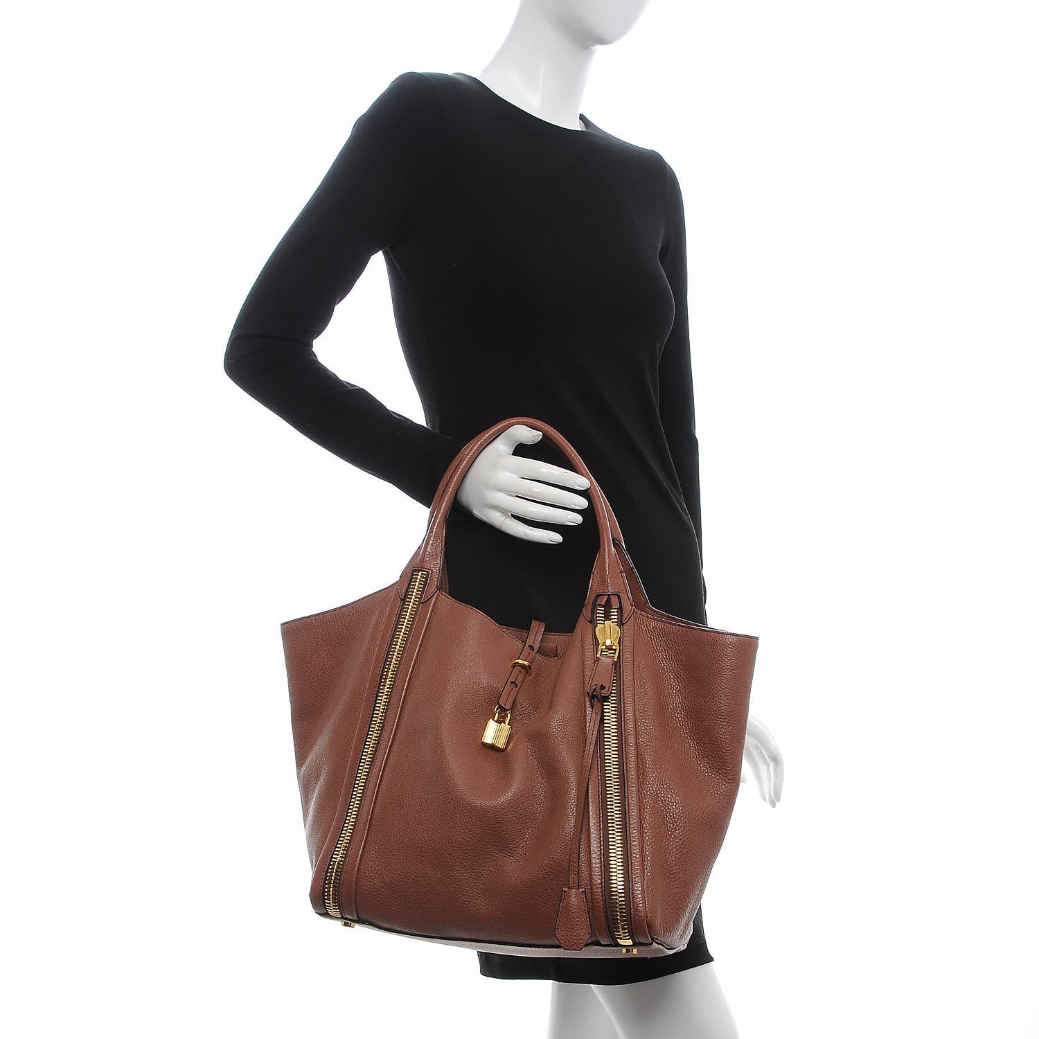 Tom Ford Pebbled Calfskin Amber Double Zip Tote Rose 2 of 8