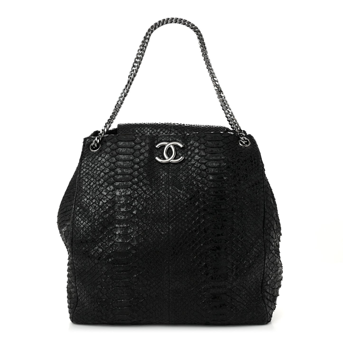 Snakeskin Accordion Tote Black